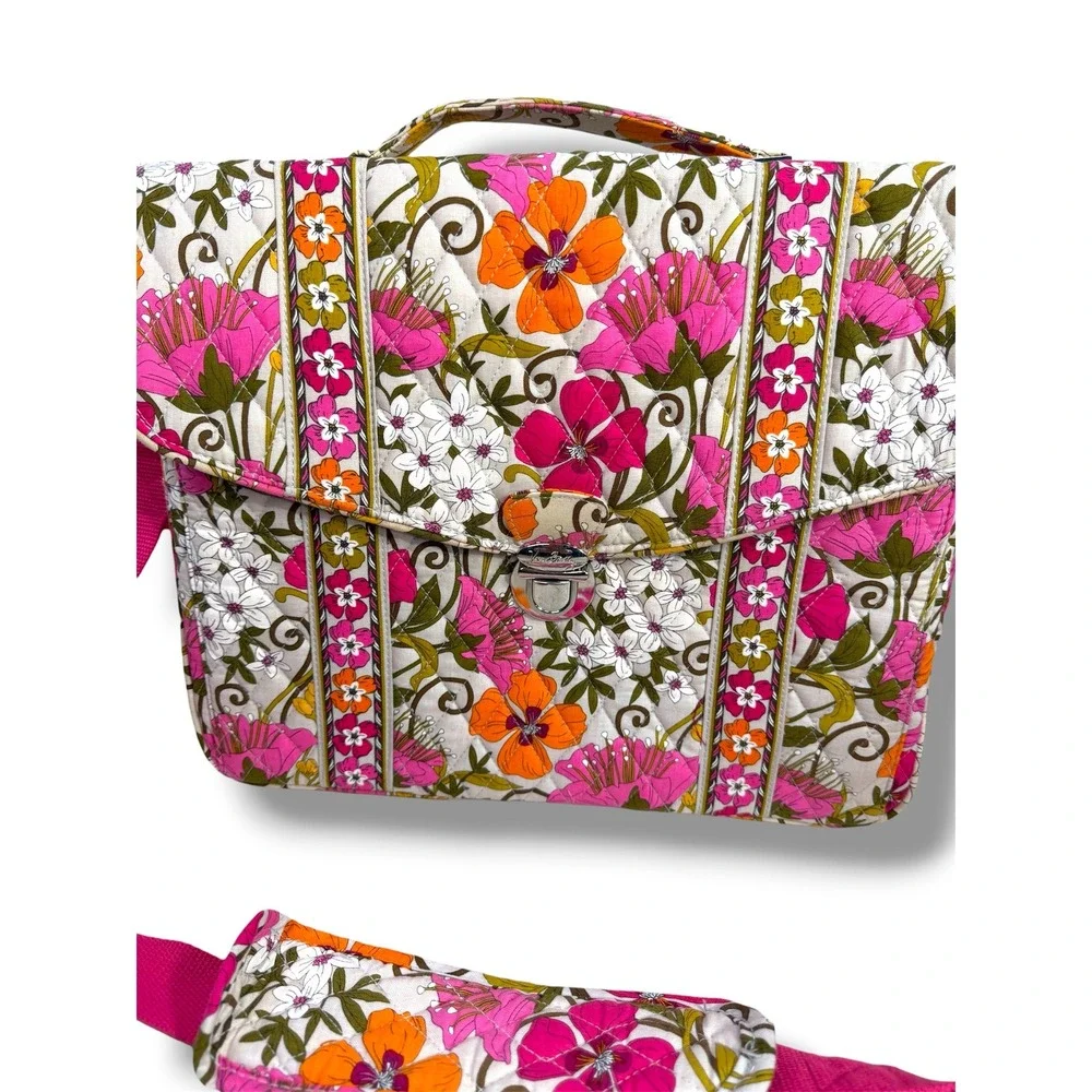 Vera Bradley Tea Garden Quilted Floral Laptop Messenger Bag Boho Retro Crossbody